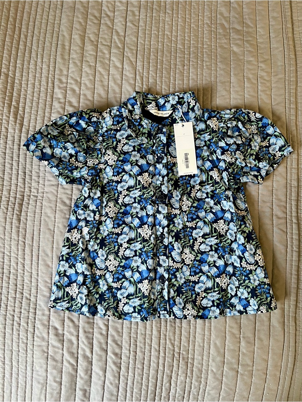 Janie and Jack Navy & Light Blue Floral Button-Up Top 2T